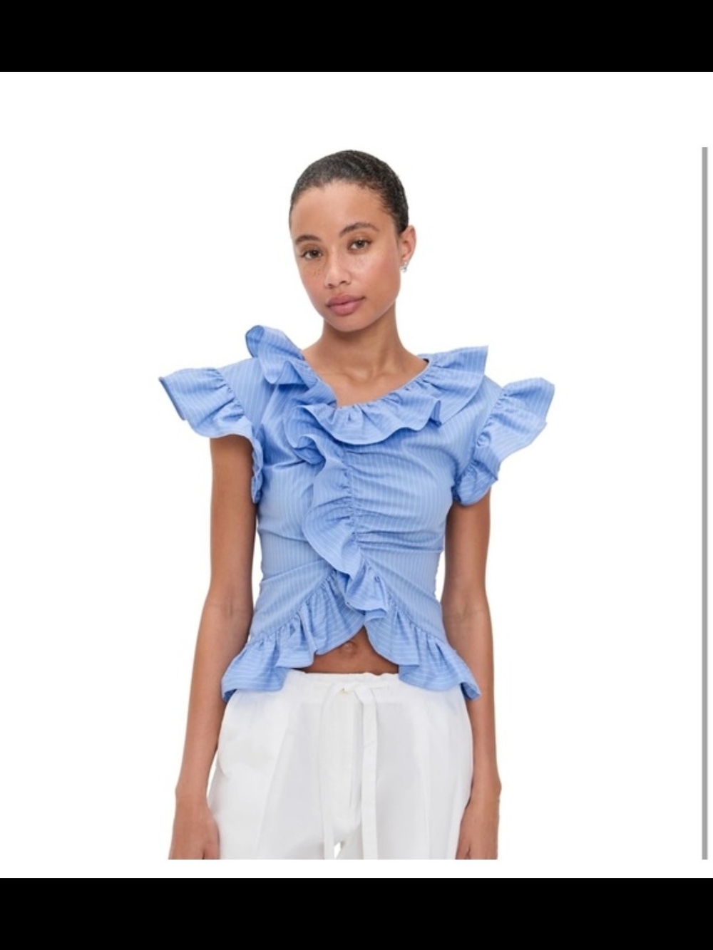 Aknvas Light Blue Ruffled Peplum Blouse Size 4